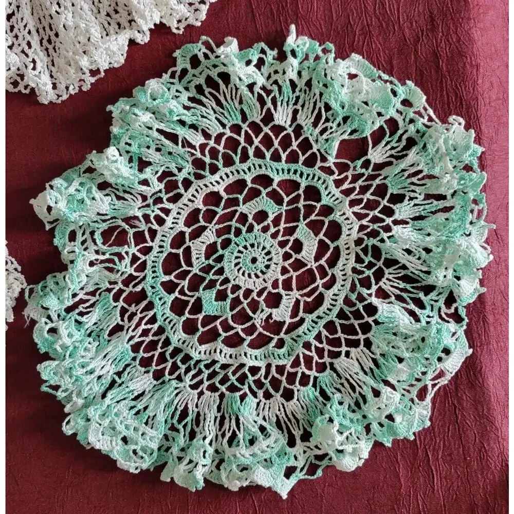 LOT OF 3 - 10 IN HANDMADE, ROUND RUFFLED DOILIES